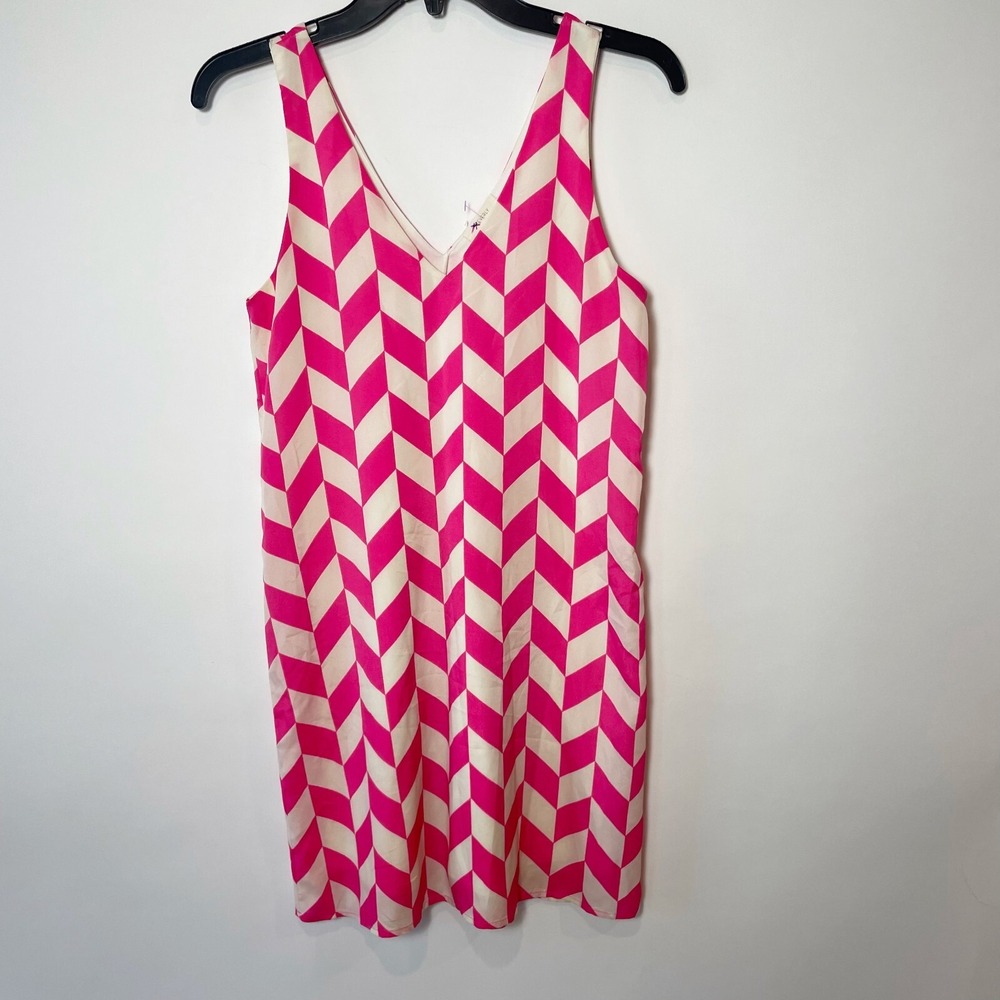 Everly Anthro Womens Sleeveless Chevron Geometric Tank Dress Pink S V-Neck Lined